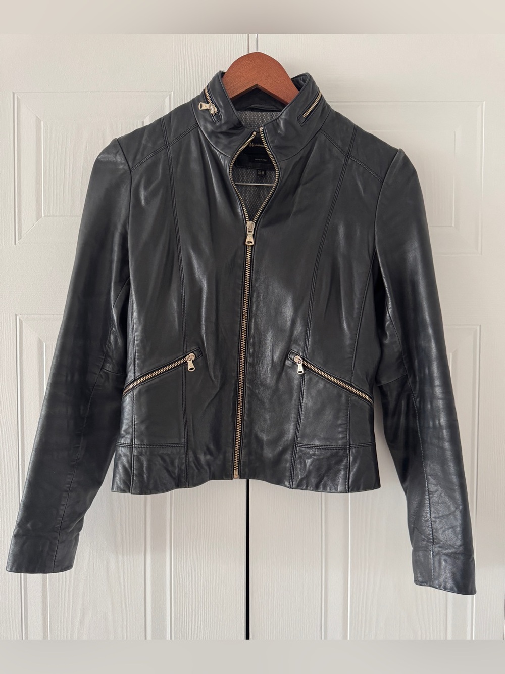 Massimo Dutti Black Leather Zip Jacket